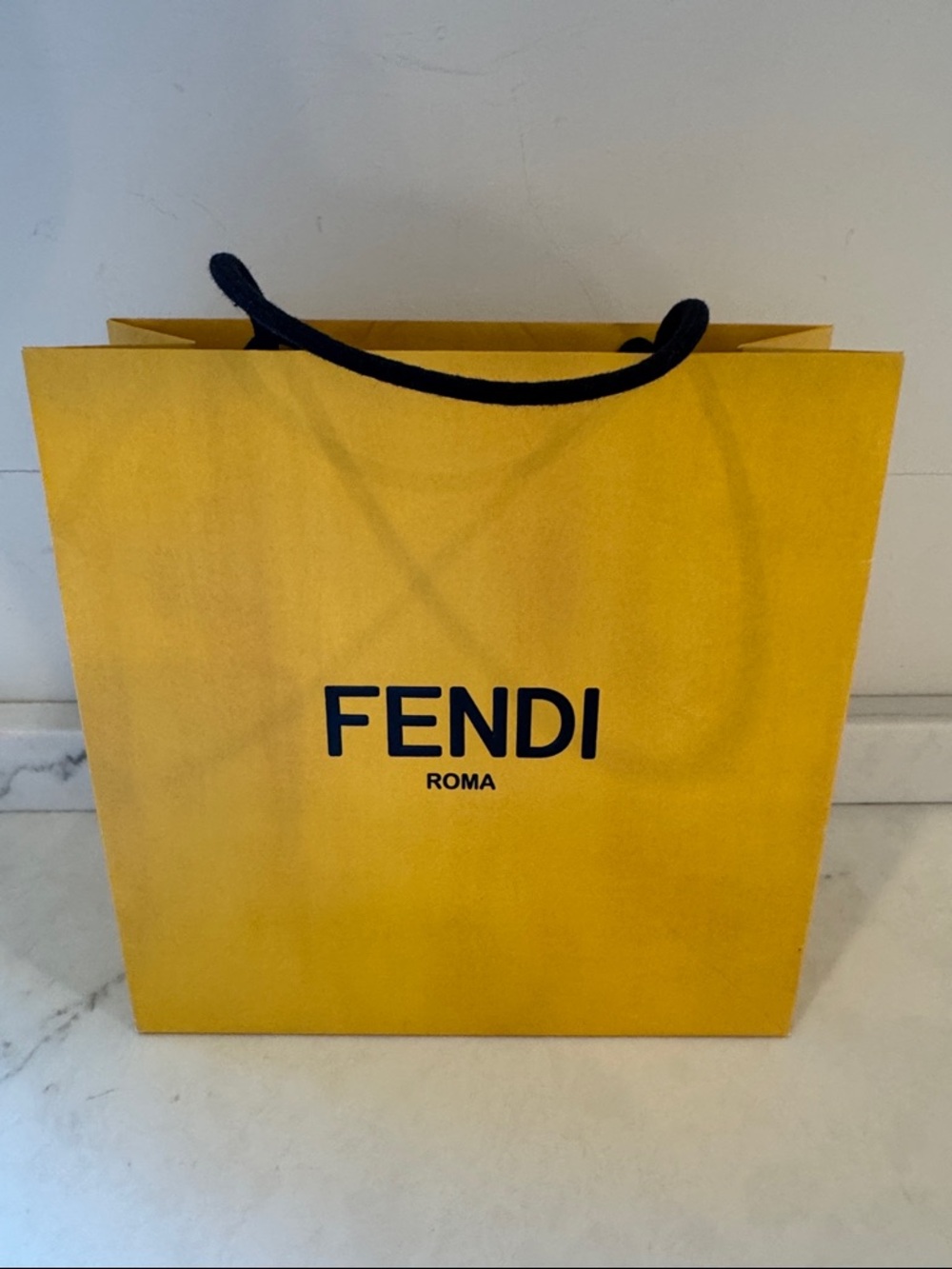 Fendi Yellow Shopping Bag with Black Logo and Handles 10x10x4